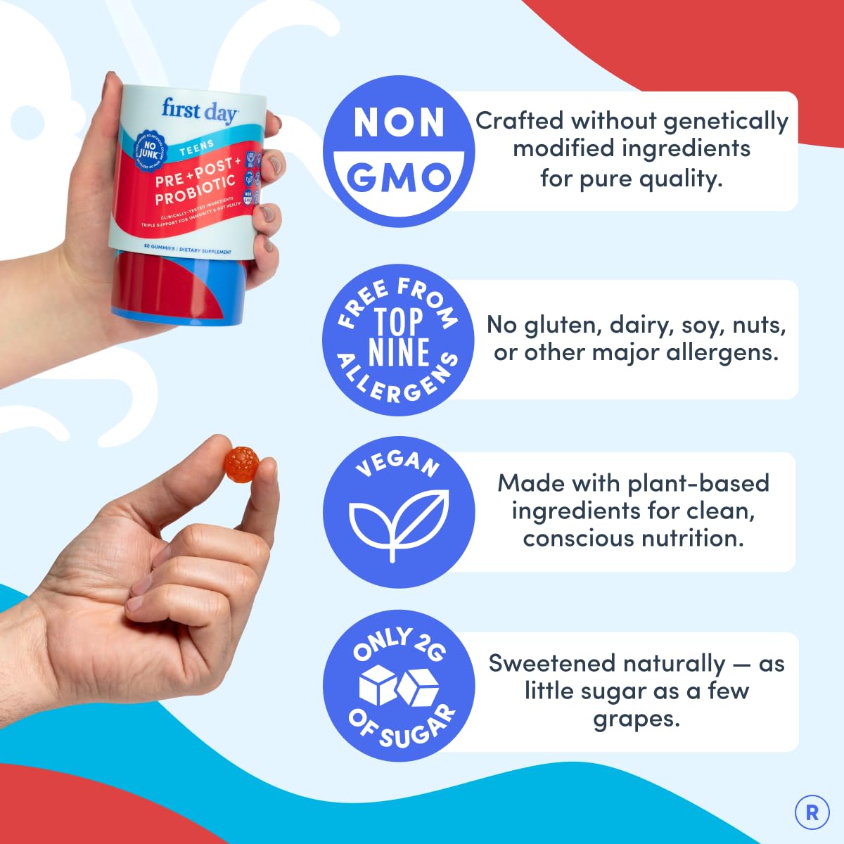 FIRST DAY Teens’ Gut Sustainer Tribiotic Gummies – 3-in-1 Prebiotic, Probiotic & Postbiotic Supplement – Supports Digestive, Skin, Oral & Immune Health, Nutrient Absorption & Growth – 60-Day Supply FIRST DAY Au supplements