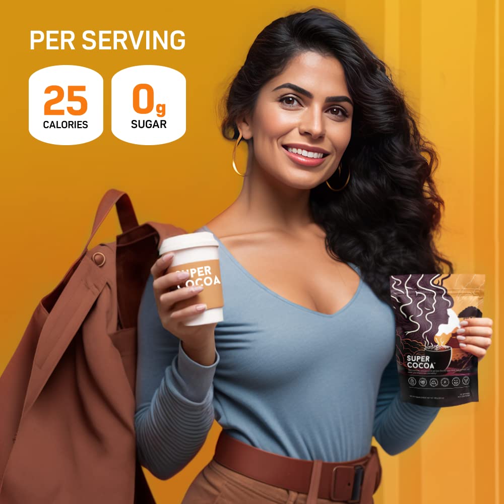 Super Cocoa Coffee Alternative Hot Chocolate Mix - Nootropics Brain Support Supplement for Memory & Focus - Mushroom Coffee Substitute - Dairy Free, Sugar Free,