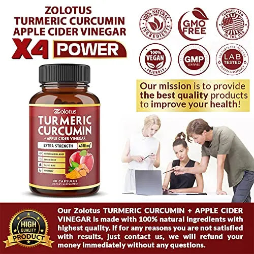 7 in 1 Turmeric Curcumin + Apple Cider Vinegar Capsules, Equivalent to 4080mg Zolotus Au supplements
