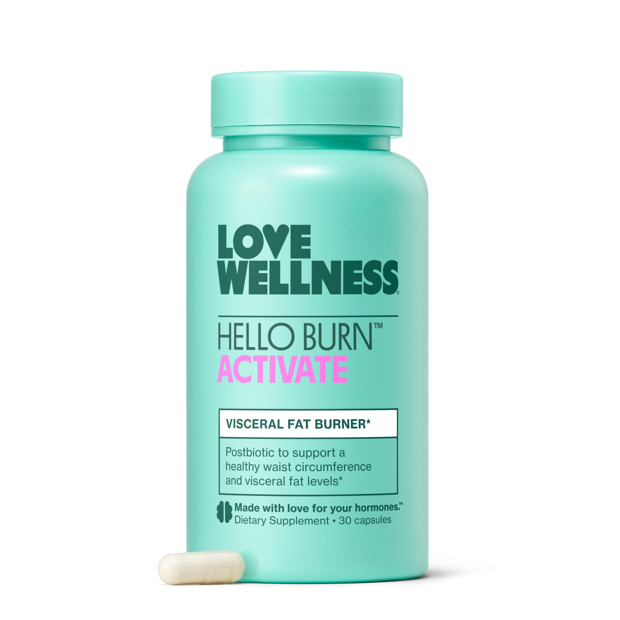 Love Wellness Hello Burn Activate | Support Visceral Fat Burn with HT BPL1 Postbiotic | Supports Healthy Waist Circumference, Longevity and Metabolic Wellness | 30 Count Love Wellness Au supplements