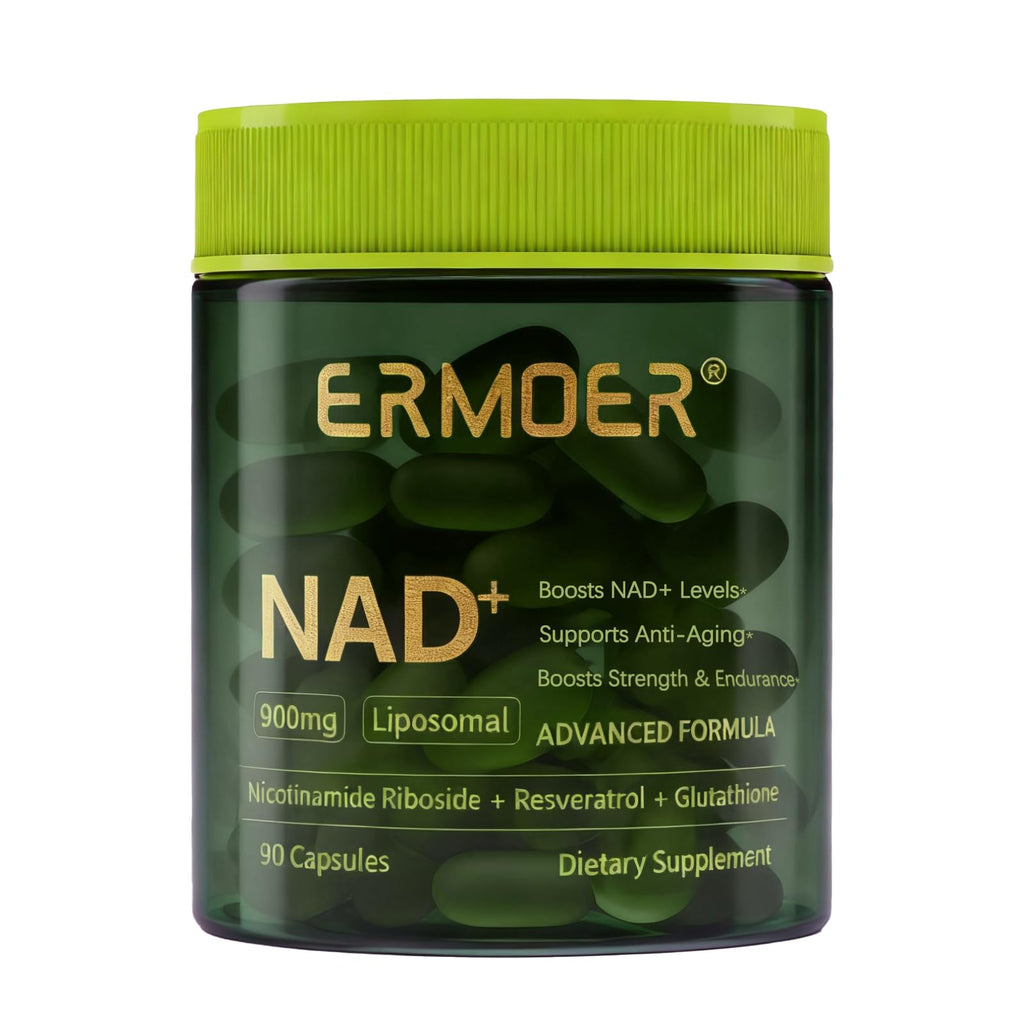 ERMOER NAD Liposomal Nicotinamide Riboside with Resveratrol & Quercetin 900mg, NAD Resveratrol Supplement for Anti Aging, Energy, Antioxidant, Focus (90 Count) ERMOER Au supplements