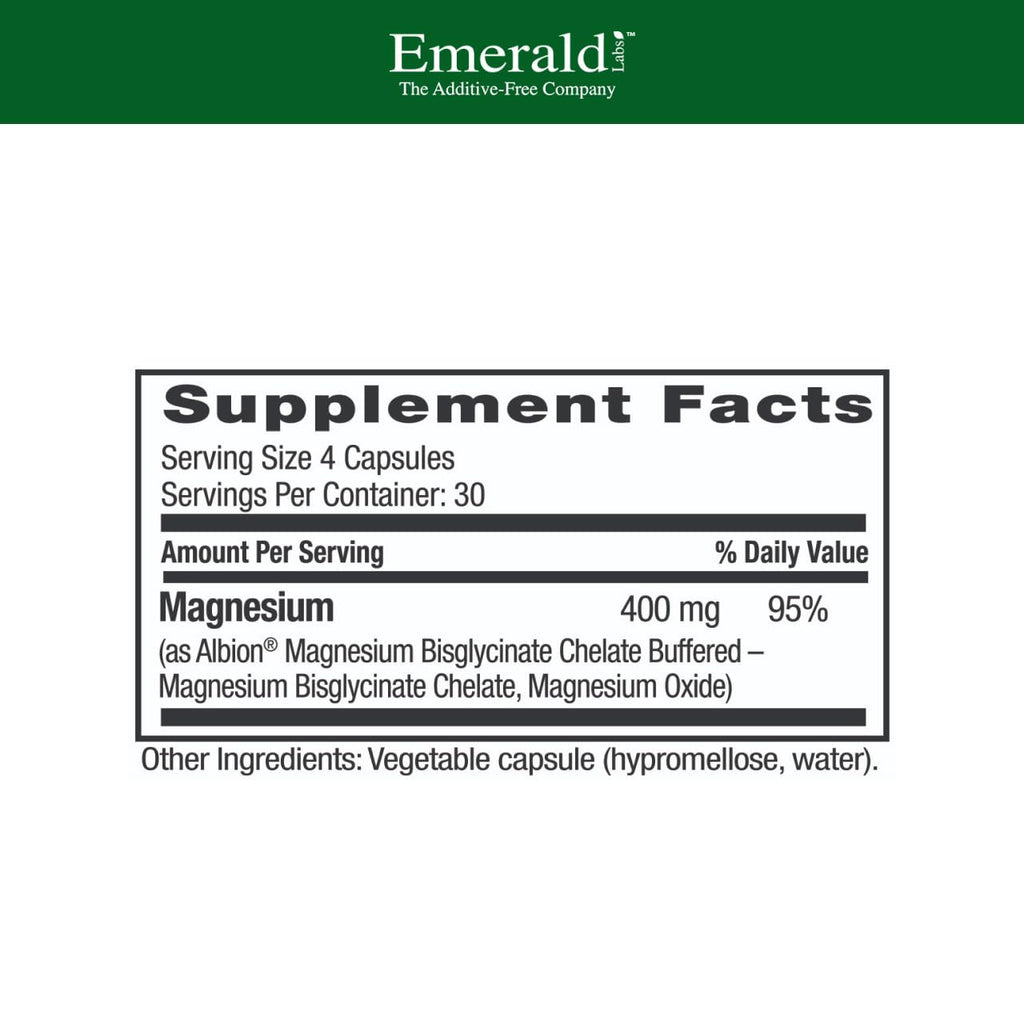 Emerald Labs Magnesium 400mg - Bone & Sleep Support with Albion Magnesium* - Vegan Friendly - 120 Vegetable Capsules (30-Day Supply) EMERALD LABS Au supplements