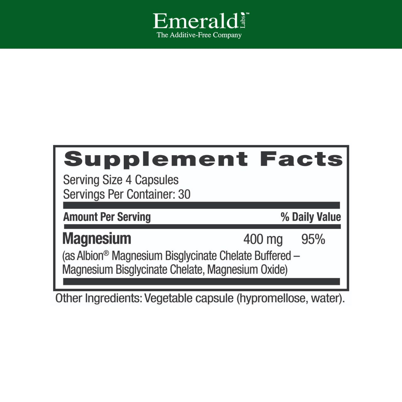 Emerald Labs Magnesium 400mg - Bone & Sleep Support with Albion Magnesium* - Vegan Friendly - 120 Vegetable Capsules (30-Day Supply) EMERALD LABS Au supplements