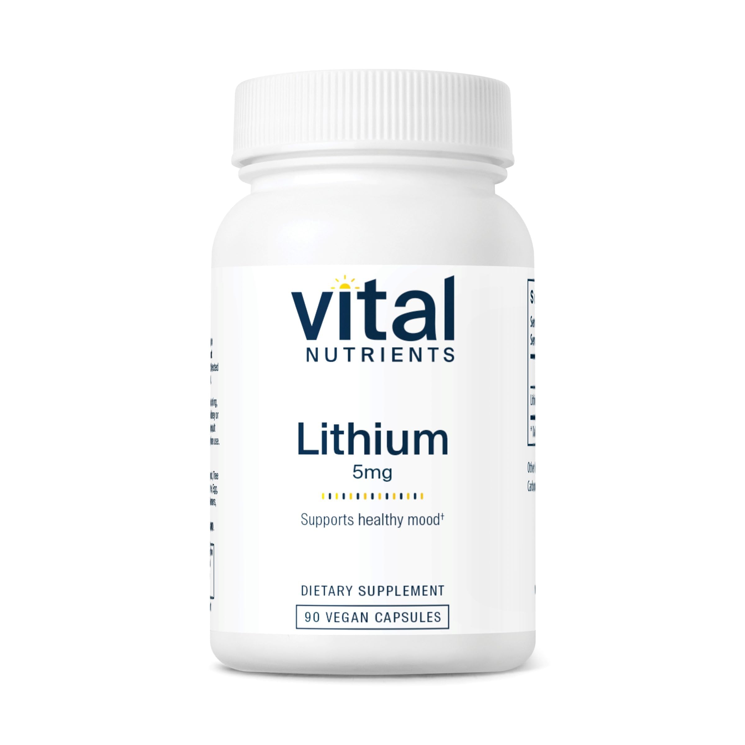 Vital Nutrients Lithium Orotate - Vegan Lithium Supplements for Memory, State of Mind, and Behavioral Health*- 5mg - Gluten, Dairy, Soy Free - 90 Capsules