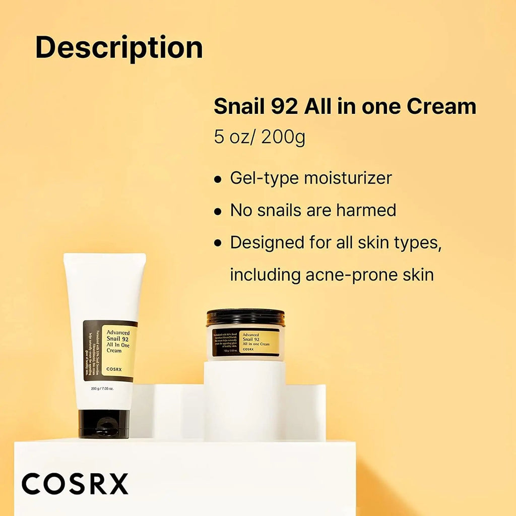 COSRX Snail Mucin 92% Moisturizer, Daily Repair Face Gel Cream for Dry, Sensitive Skin COSRX Au supplements