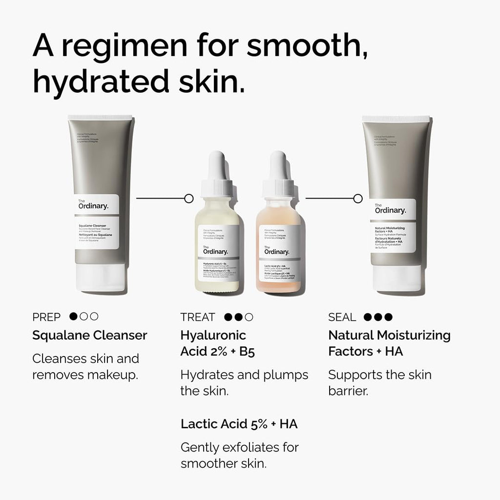 The Ordinary Lactic Acid 5% + Hyaluronic Acid 2%, Gentle Exfoliating Serum for Smoother Skin, 1 Fl Oz