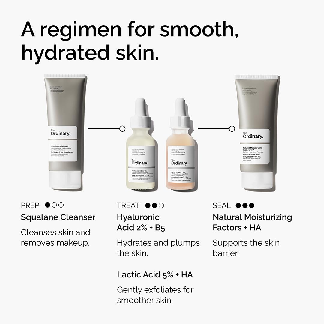 The Ordinary Lactic Acid 5% + Hyaluronic Acid 2%, Gentle Exfoliating Serum for Smoother Skin, 1 Fl Oz