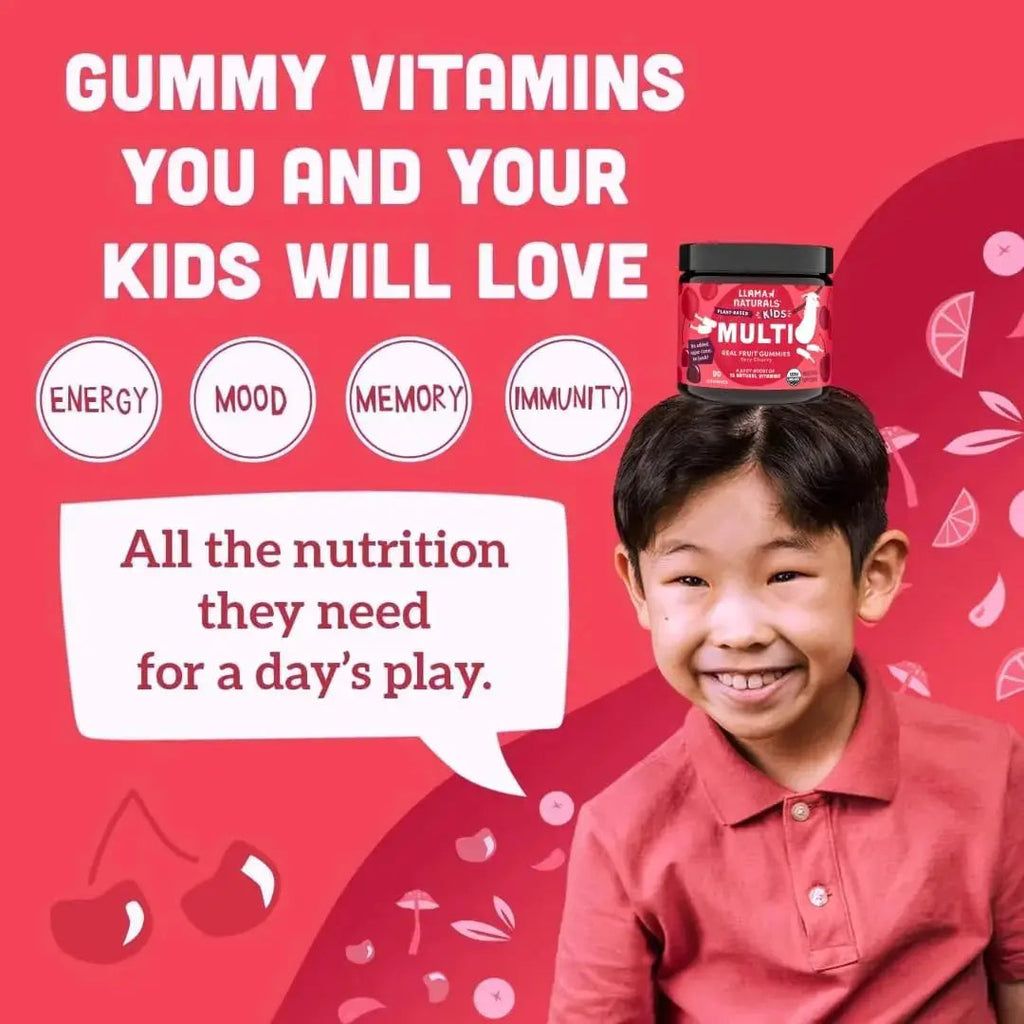 Llama Naturals Kids Multivitamin Gummies | Real Fruit, No Added Sugar Cane | Organic Vegan Toddler Whole Food Vitamins | Llama Naturals Au supplements
