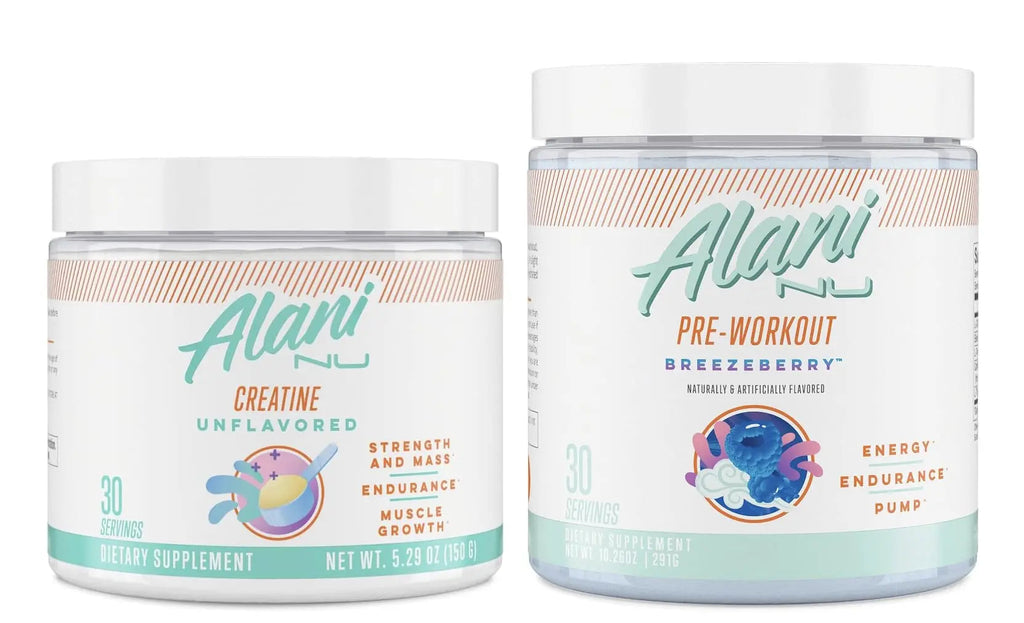 Alani Nu Creatine Monohydrate Powder and Pre Workout Breezeberry Powder Bundle Alani Nu Au supplements