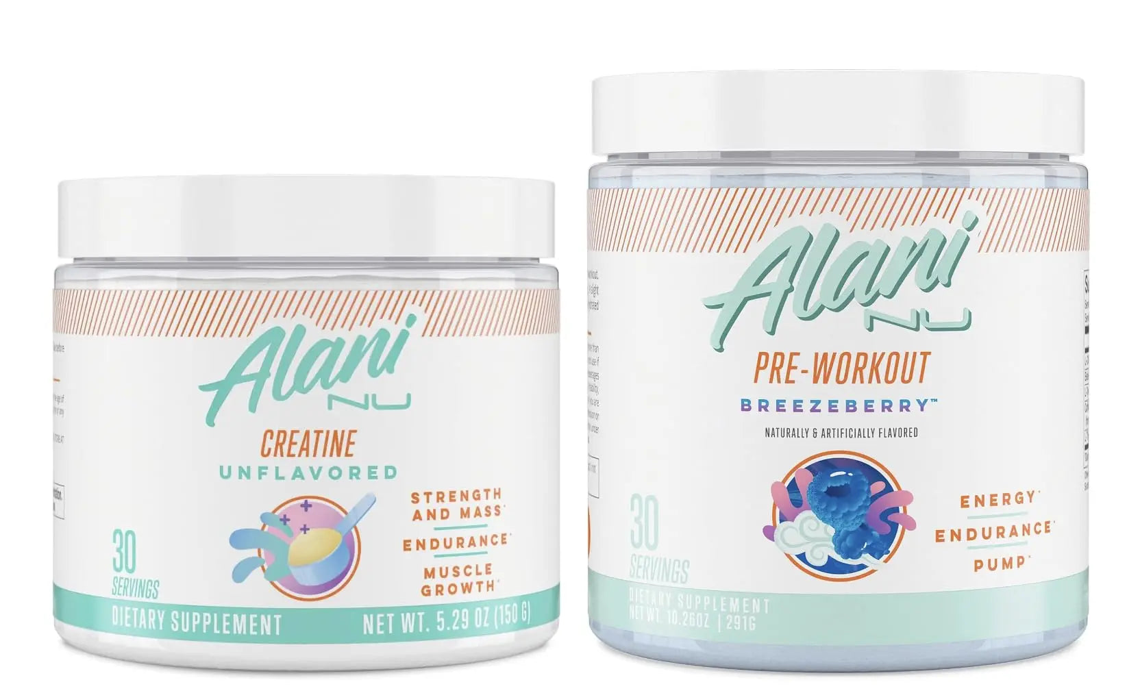Alani Nu Creatine Monohydrate Powder and Pre Workout Breezeberry Powder Bundle Alani Nu Au supplements