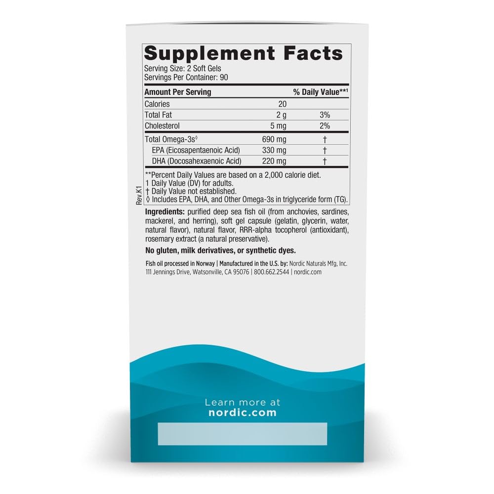Nordic Naturals Omega-3, Lemon Flavor - 180 Soft Gels - 690 mg Omega-3 - Fish Oil - EPA & DHA - Immune Support, Brain & Heart Health, Optimal Wellness - Non-GMO - 90 Servings Nordic Naturals Au supplements