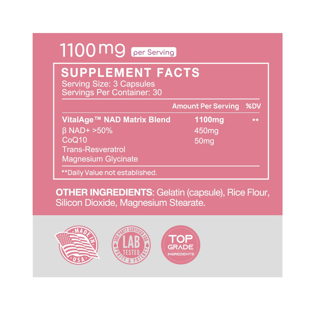VHC NAD+ Supplement, NMN Alternative Liposomes with CoQ10, Trans-Resveratrol for Women & Men,Support Energy, Anti-Aging,Focus,90 Capsules VHC Au supplements