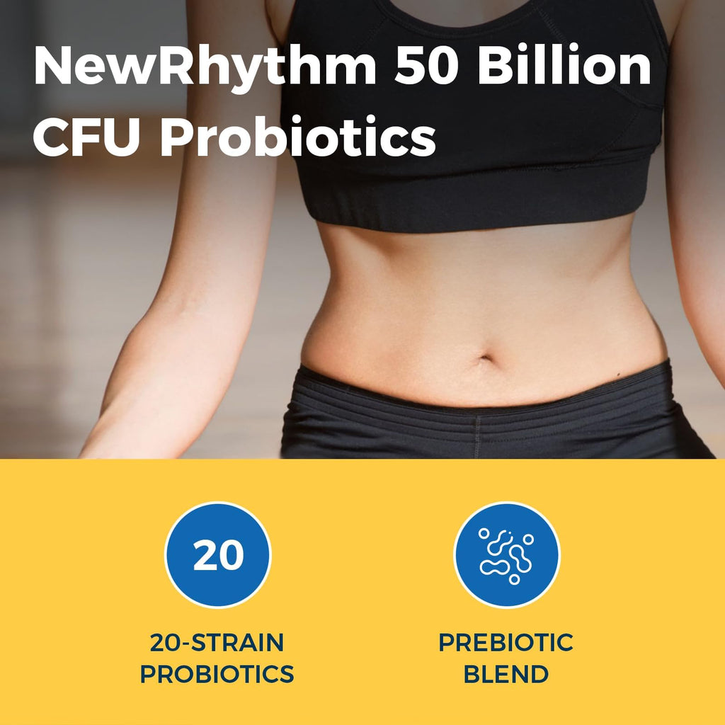 NewRhythm Probiotics 50 Billion CFU 20 Strains, 60 Veggie Capsules, Targeted Release Technology, Stomach Acid Resistant