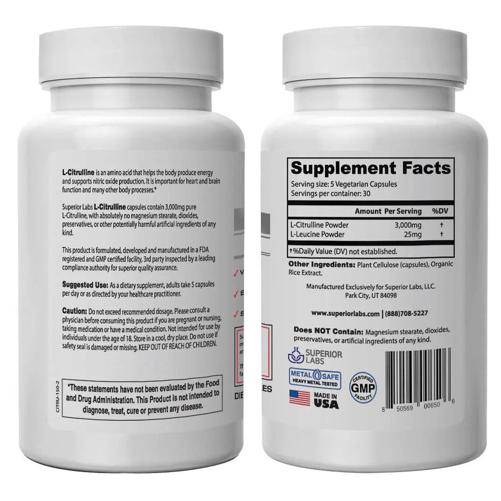 Superior Labs – Pure L-Citrulline – Free Form – Optimal 3,000mg Dosage – 150 Vegetable Superior Labs Au supplements