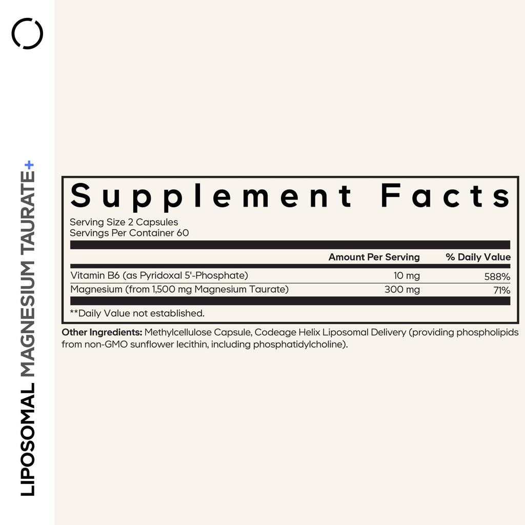 Codeage Liposomal Magnesium Taurate+ Supplement - Magnesium Taurate, Vitamin B6 as Pyridoxal 5-Phosphate, 2-Month Supply - Liposomal Delivery, Vegan, Non-GMO, Gluten-Free, 120 Capsules Codeage Au supplements