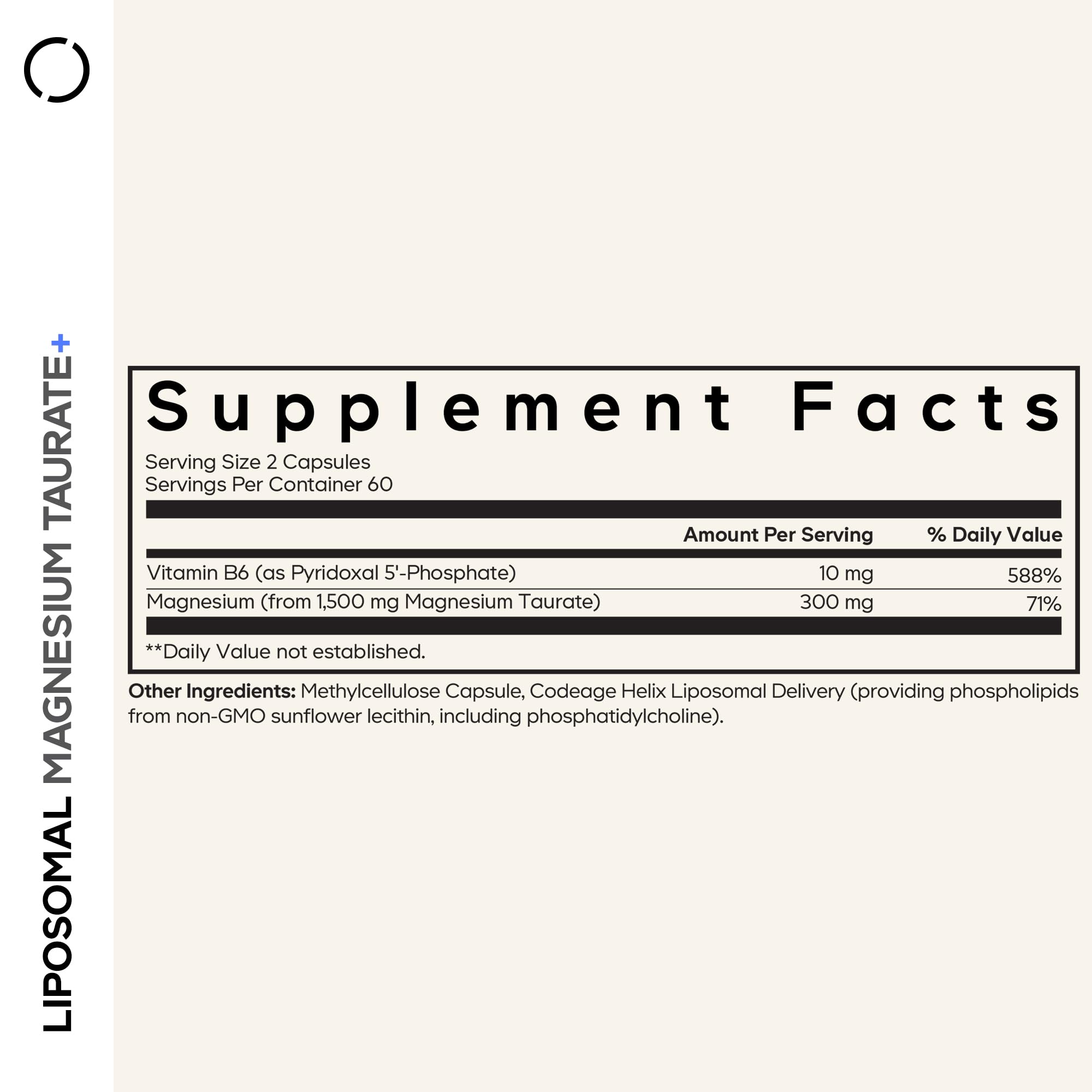Codeage Liposomal Magnesium Taurate+ Supplement - Magnesium Taurate, Vitamin B6 as Pyridoxal 5-Phosphate, 2-Month Supply - Liposomal Delivery, Vegan, Non-GMO, Gluten-Free, 120 Capsules Codeage Au supplements