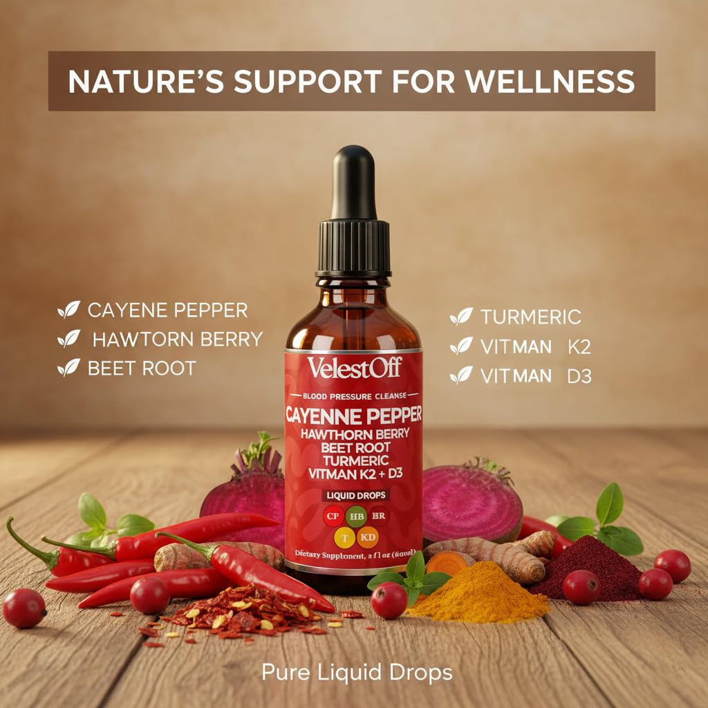 Velestoff Cayenne Pepper Drops Supplement Liquid, Onaise Cayenne Drops - Cayenne Pepper, Hawthorn Berry, Beet Root, Turmeric, Vitamin K2+d3, Immune Support, Energy Boost, 2 fl. oz. LANZF Au supplements