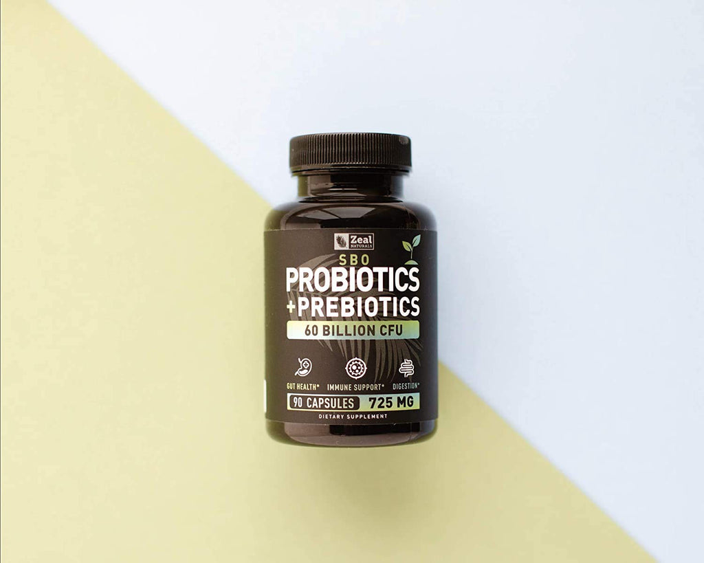 Probiotics and Prebiotics + SBO Probiotics (60 Billion CFU | 90 Capsules) Acidophilus Probiotic w. Saccharomyces Boulardii, Bifidobacterium + Spore Probiotic & Organic Sprouted Prebiotic Fiber Blend Zeal Naturals Au supplements