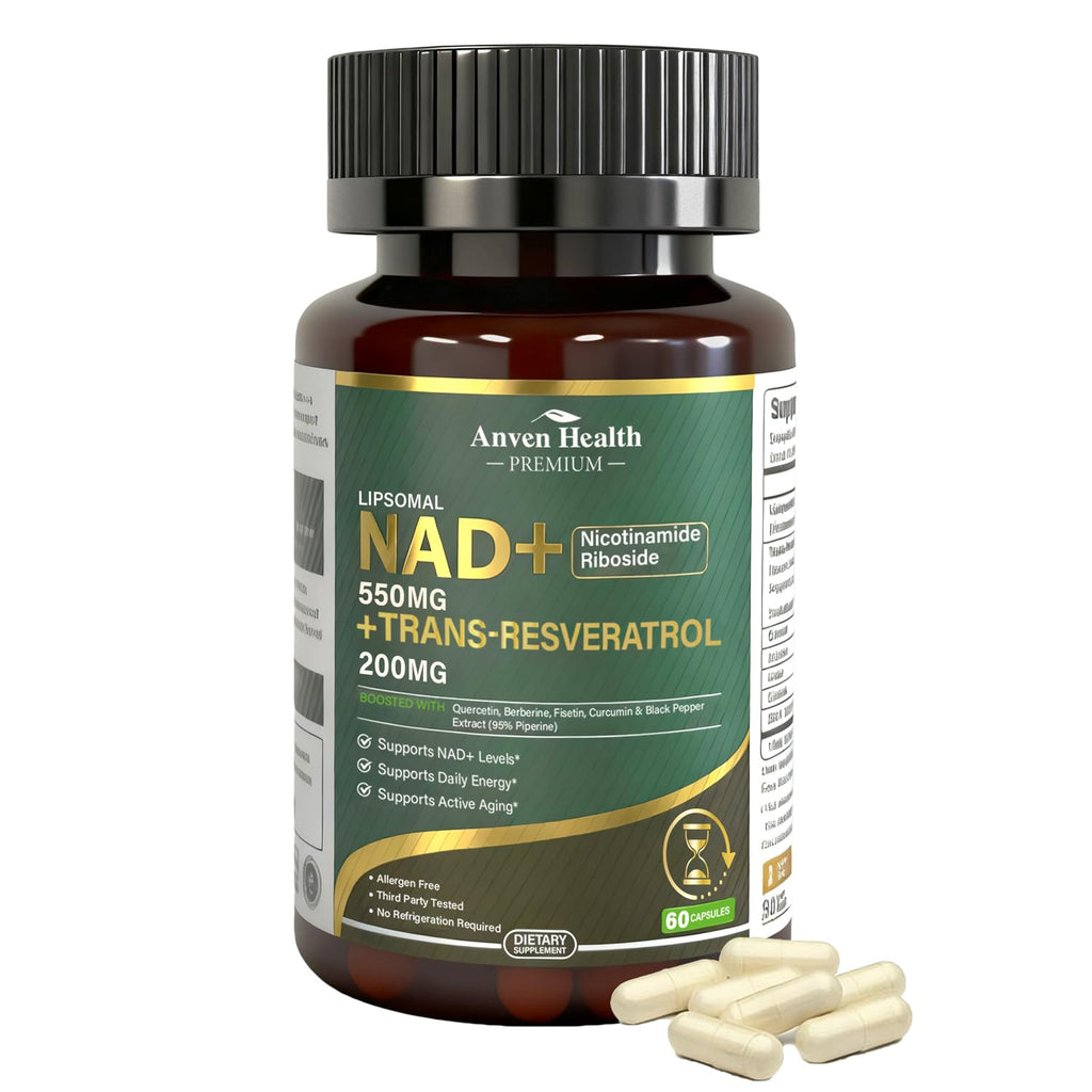 Anven Health Liposomal NAD+ Resveratrol Supplement - NMN Alternative with Trans-Resveratrol, Quercetin & Fisetin - NAD Plus for Women and Men, Cellular Energy & Healthy Aging, Non-GMO | 180 Capsules Anven Health Au supplements