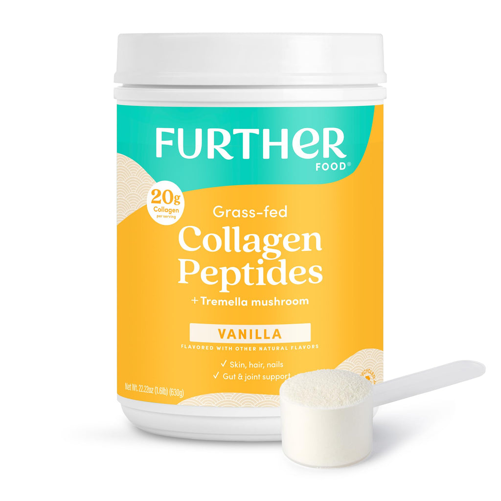Further Food Vanilla Collagen Peptides Powder with Tremella Mushroom – 100% Grass-Fed, Hydrolyzed Type 1 & 3, 20g of Collagen per Serving, Supports Skin, Hair, Nails & Joints, 22.22 Oz Further Food Au supplements