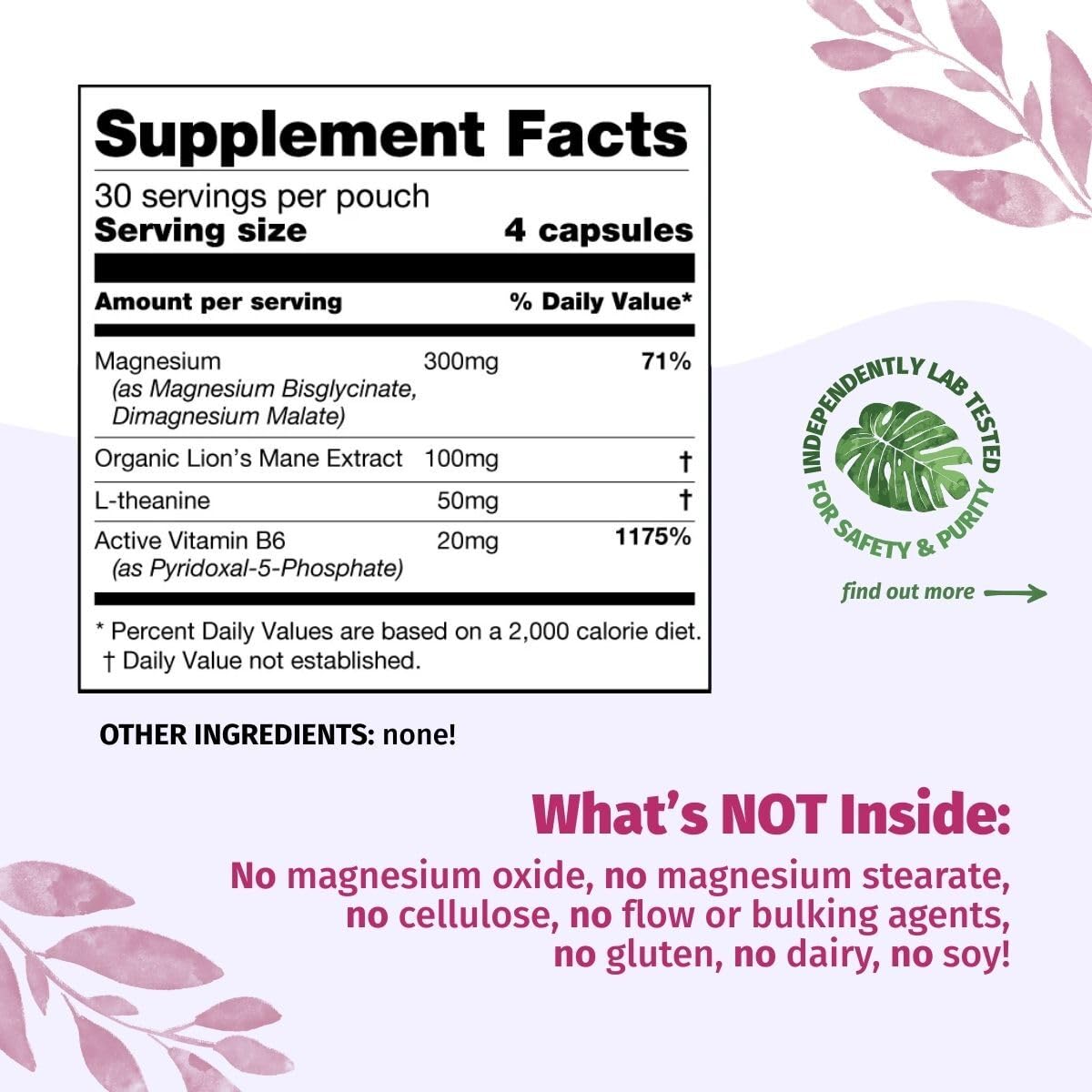 Enhanced Magnesium (Capsules) | Precise 300mg per Serving | Enhancement Blend: Organic Lion's Mane Extract, L-theanine, Active Vitamin B6 | 120 Capsules - by Organic Burst Organic Burst Au supplements