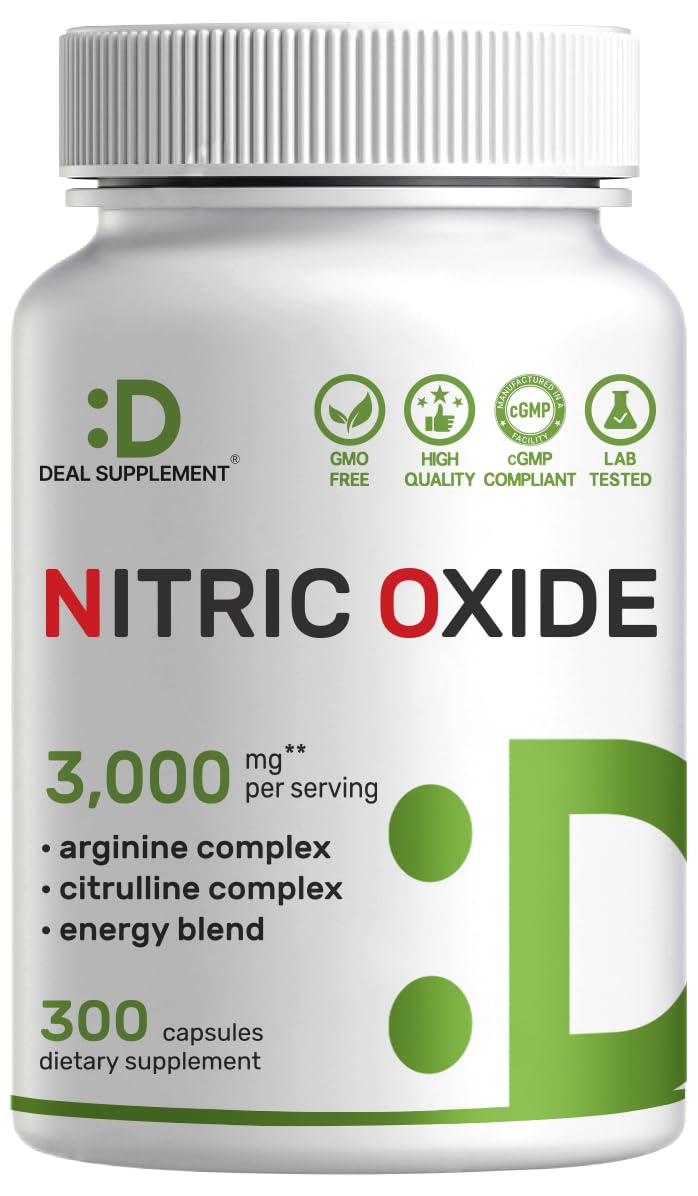 Nitric Oxide Supplement 3,000mg, 300 Capsules | 12-in-1 Complex for Men & Women – Arginine, Citrulline, Korean Red Ginseng,