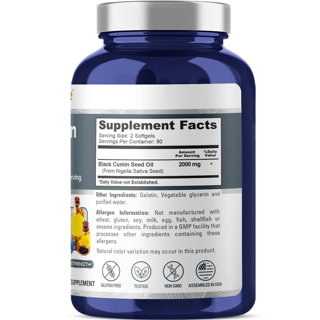 NusaPure Black Seed Oil 2000mg per Serving - 180 Softgel Caps (Non-GMO, Gluten-Free) Cold-Pressed Nigella Sativa NusaPure Au supplements