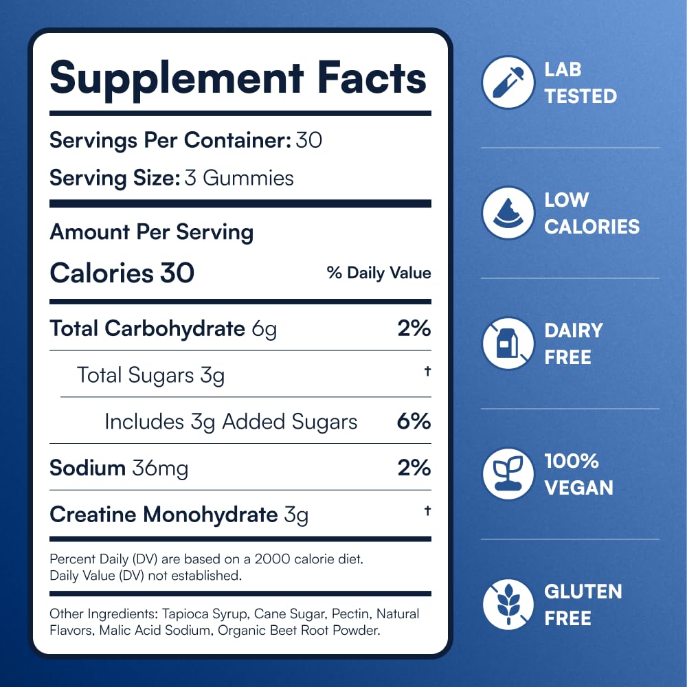 Creatine Monohydrate Gummies - Supports Muscle Growth, Recovery & Brain Function - Convenient & Easy to Take - Great Tasting Watermelon Flavor