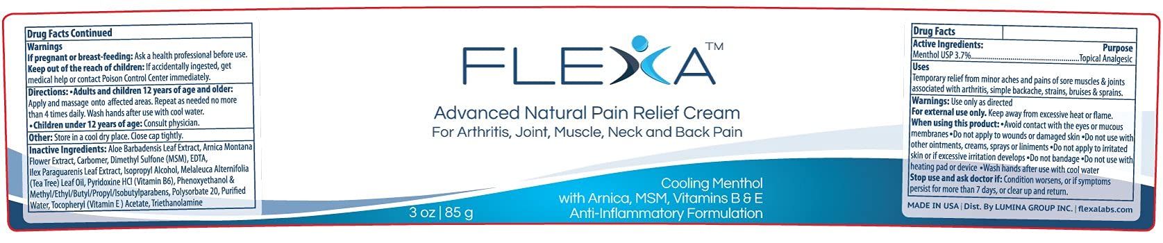 FLEXA Natural Relief Cream - Use on Muscles, Back, Neck, and Joints - with Arnica, Menthol, MSM, Ilex Leaf, and Tea Tree Oil - 3 Oz Jar FLEXA Au supplements