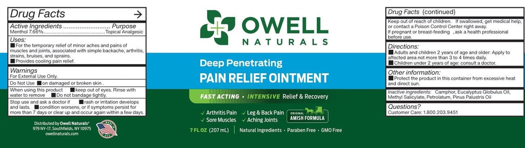 OWELL NATURALS Pain Relief Ointment Deep Penetrating Fast Acting Formula for Arthritis, Joint & Muscle Discomfort, Stiffness, Long-Lasting Soothing Balm, 3.5 oz Owell Naturals Au supplements