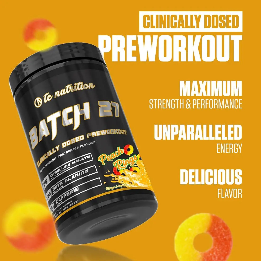 Batch 27 Pre Workout Powder - 8g Citrulline, 3.5g Beta Alanine, 2.5g Betaine, 325mg Caffeine TC Nutrition Au supplements