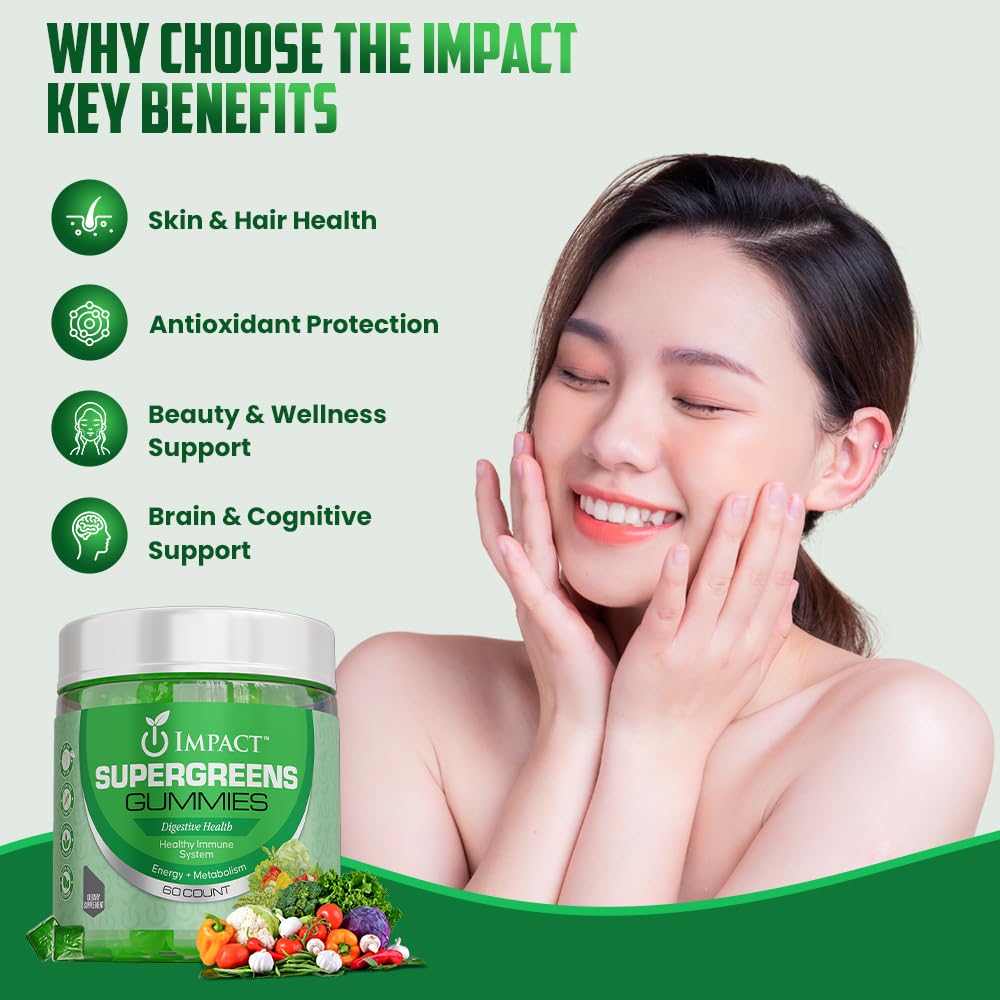 IMPACT Fiber Gummies for Adults, Women & Kids – Supergreens Veggies Daily High Fiber Gummies, for Gut Health & Immunity, Vegetarian Gummy Fiber Supplement,