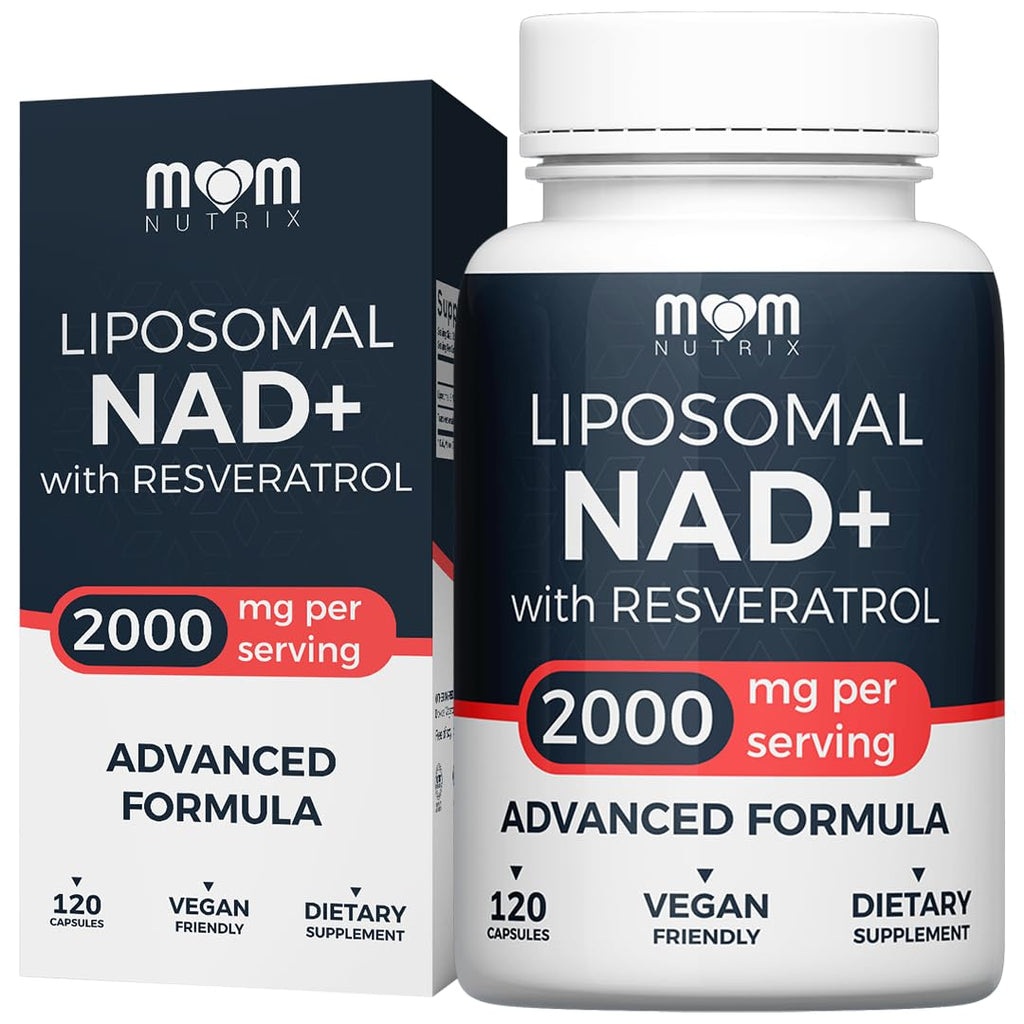 MOM NUTRIX Liposomal NAD Supplement with Resveratrol - High Purity NAD Plus 2000 mg, 120 Capsules, Made in The USA - NMN Alternative MOM NUTRIX Au supplements