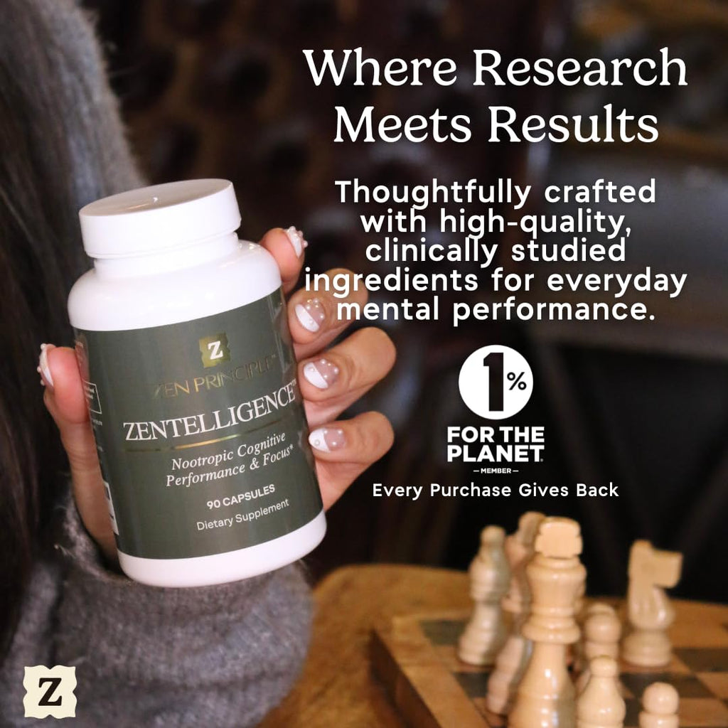 Zen Principle Zentelligence™ Focus Nootropic Supplement for Students & Professionals | Energy, Memory & Stress Support | Jitter-Free Formula with L-Theanine, Ginkgo Biloba, Huperzine A. 90 Capsules Zen Principle Au supplements