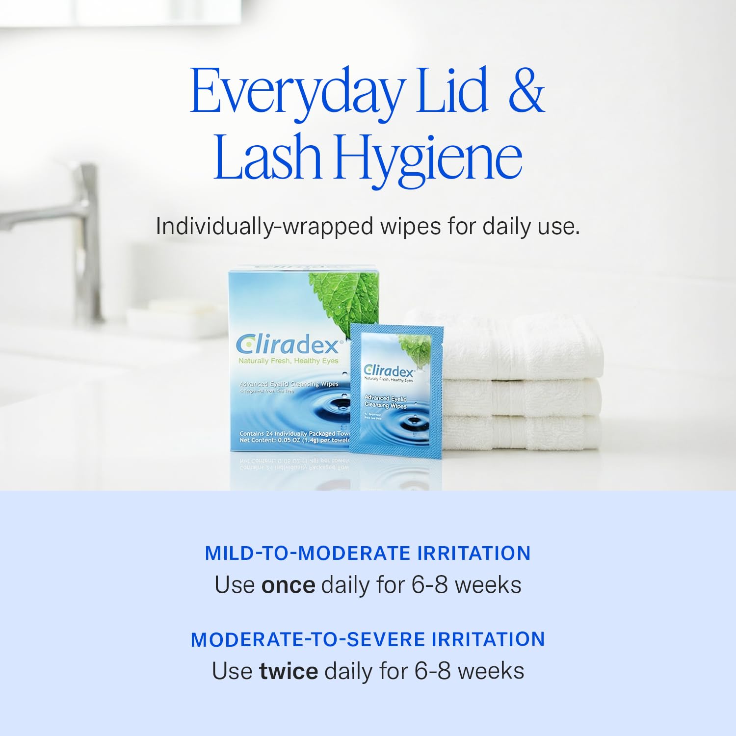 Cliradex Towelettes - Natural Face, Eyelash & Eyelid Cleanser - Wipes for Demodex, Blepharitis, Mgd and Red Irritated Eye Lid