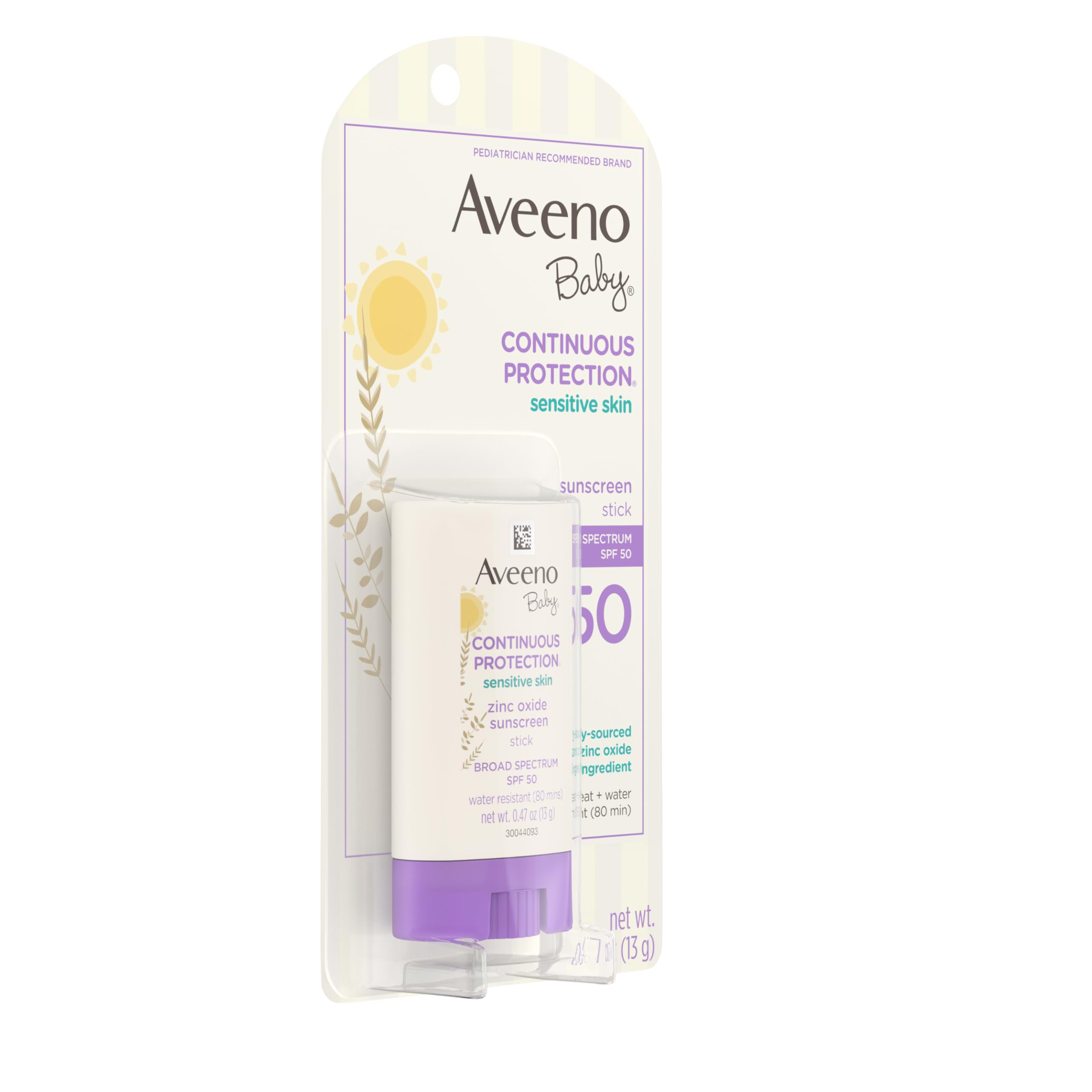 Aveeno Baby Continuous Protection Mineral Sunscreen Stick for Sensitive Skin with Broad Spectrum SPF 50 Protection for Face & Body