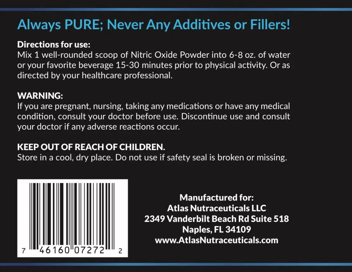 Atlas Nutraceuticals-Nitric Oxide Pump Powder-Non Stimulant Pre Workout 30 Servings Atlas Nutraceuticals Au supplements