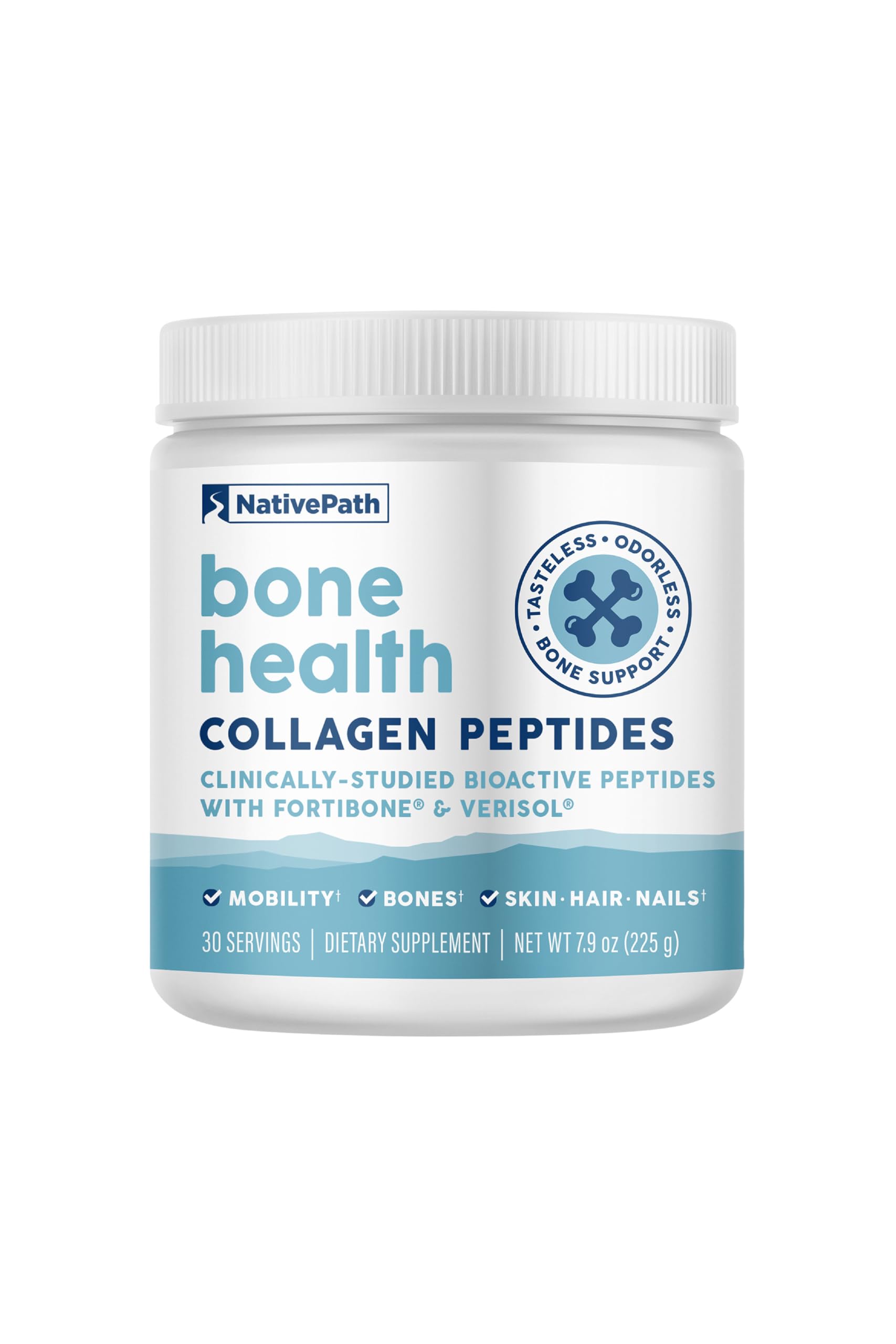 NativePath Bone Health Collagen Peptides, Type 1 & 3, with Fortibone and Verisol, 7.9 Ounce, 30 Servings