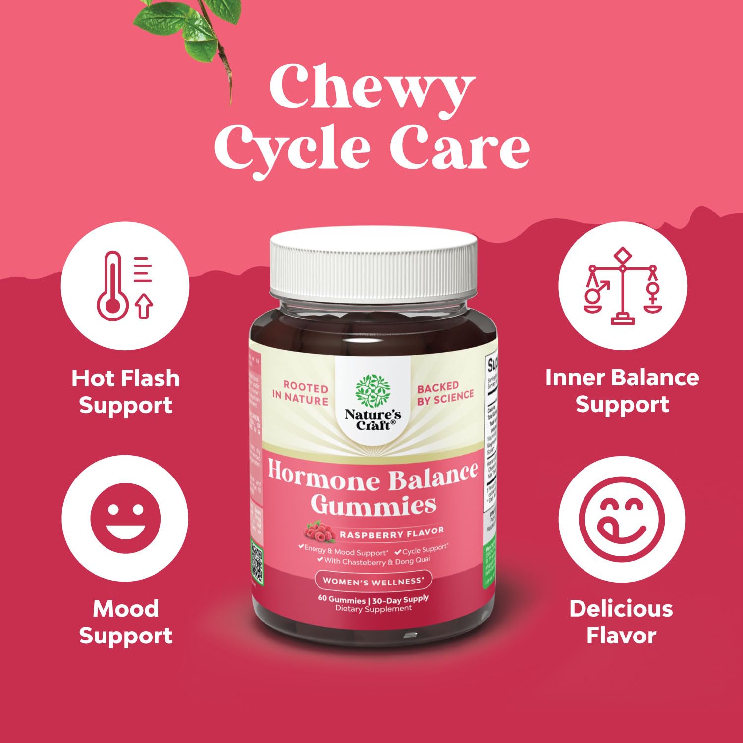 Hormone Balance for Women Gummies of All Ages - PMS Support Supplement for Women to Regulate Menstrual Cycle & Hormonal Balance Menopause & Mood Swings with Vitamin B6 & Dong Quai - 60 Chews Natures Craft Au supplements