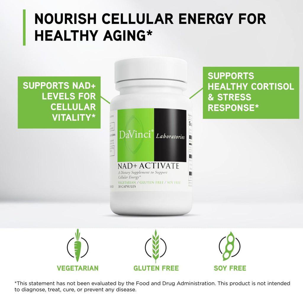 DAVINCI Labs NAD+ Activate - NAD Supplement with Vitamin C & Niacin - Helps Support Brain Health, Cellular Energy & More* - Vegetarian, Gluten-Free & Soy-Free - 30 Capsules DAVINCI Au supplements