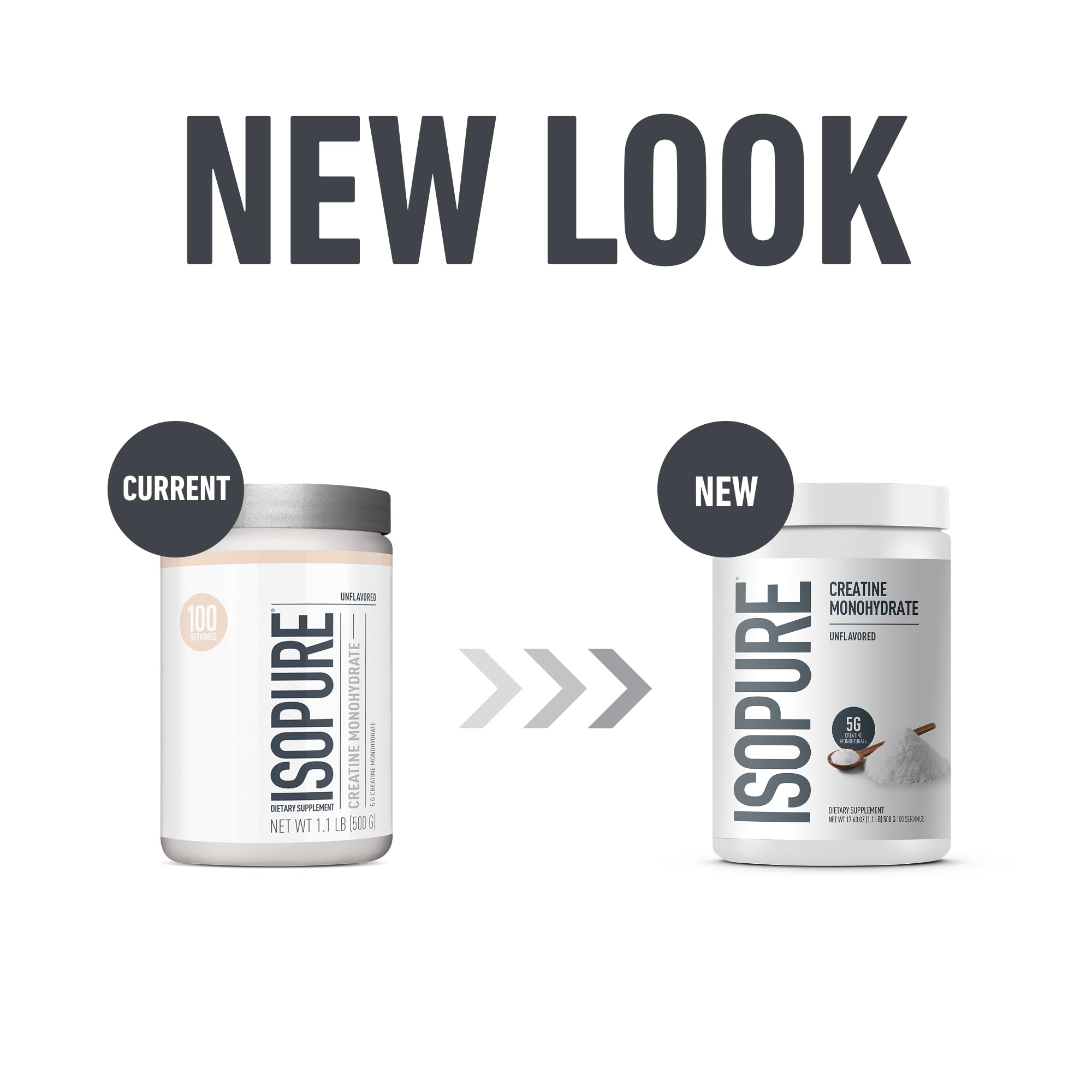Isopure 100% Pure Creatine Monohydrate Powder, Sugar Free, Unflavored, 5g Creatine Monohydrate Per Serving, 1.1 Lbs,
