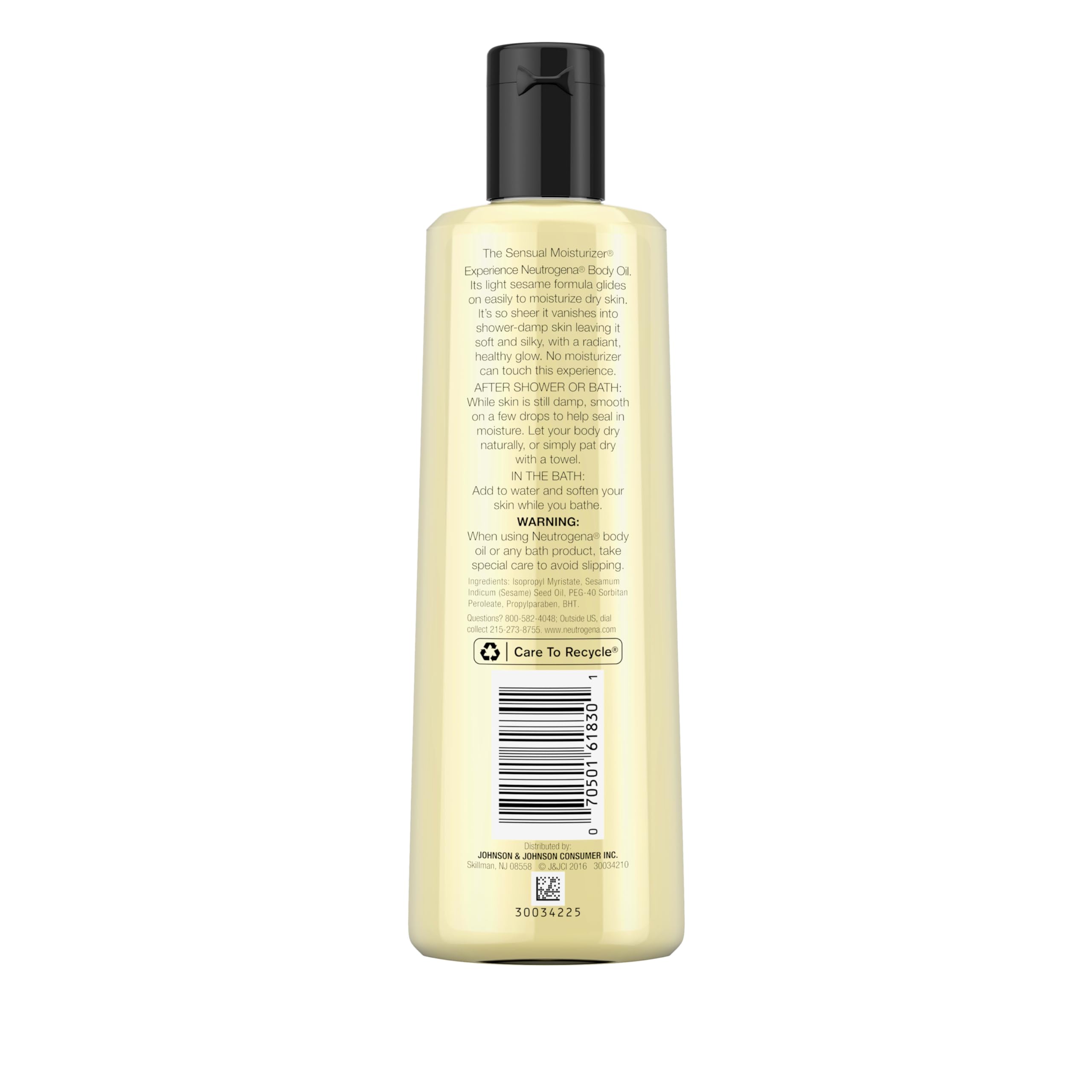 Neutrogena Body Oil, Light Sesame Formula, Fragrance Free, Lightweight Moisturizing Body Oil for Silky, Soft Skin