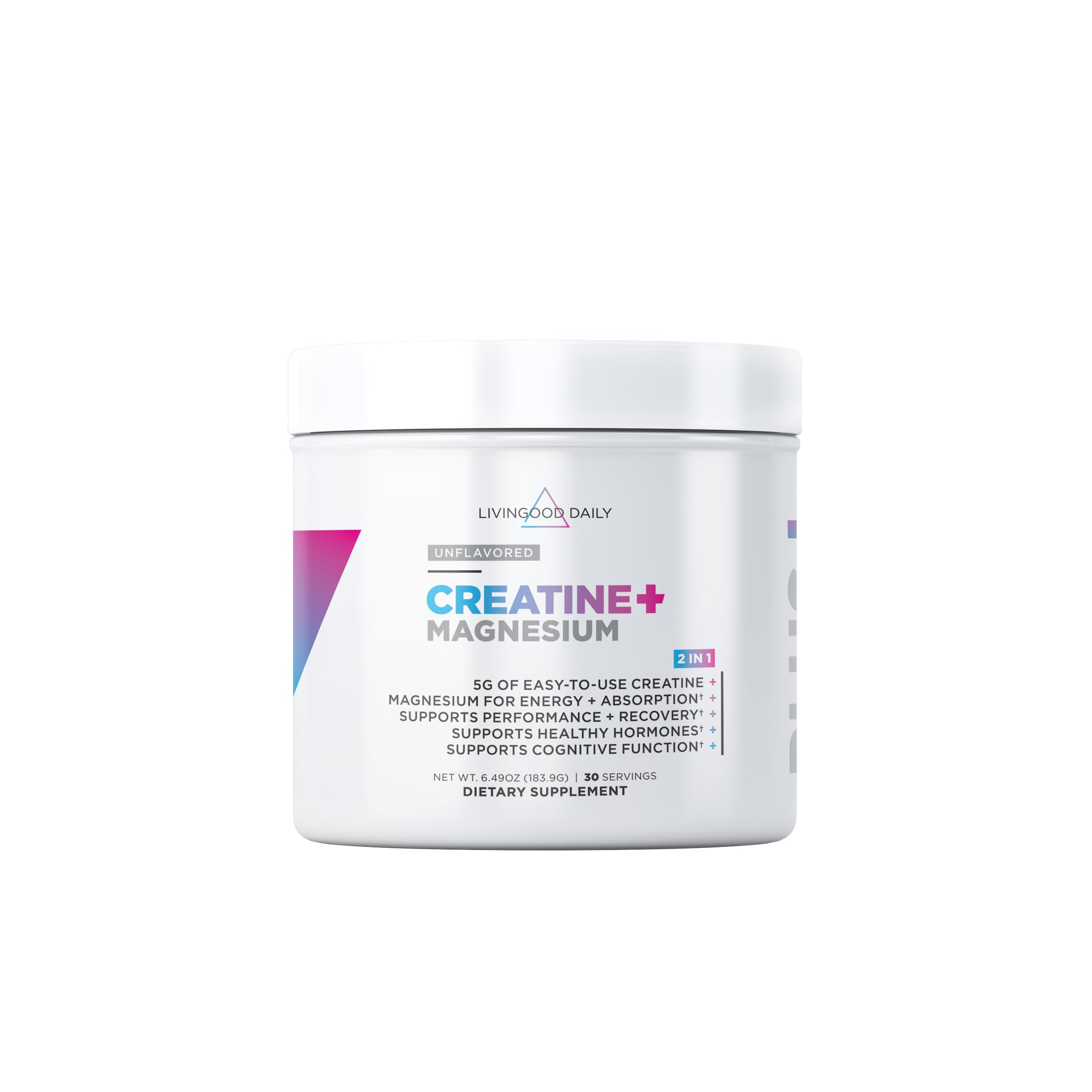 Livingood Daily Creatine + Magnesium Powder, Unflavored | 5g Micronized Creatine Monohydrate with Magnesium for Energy, Muscle Recovery & Performance | 30 Servings Livingood Daily Au supplements