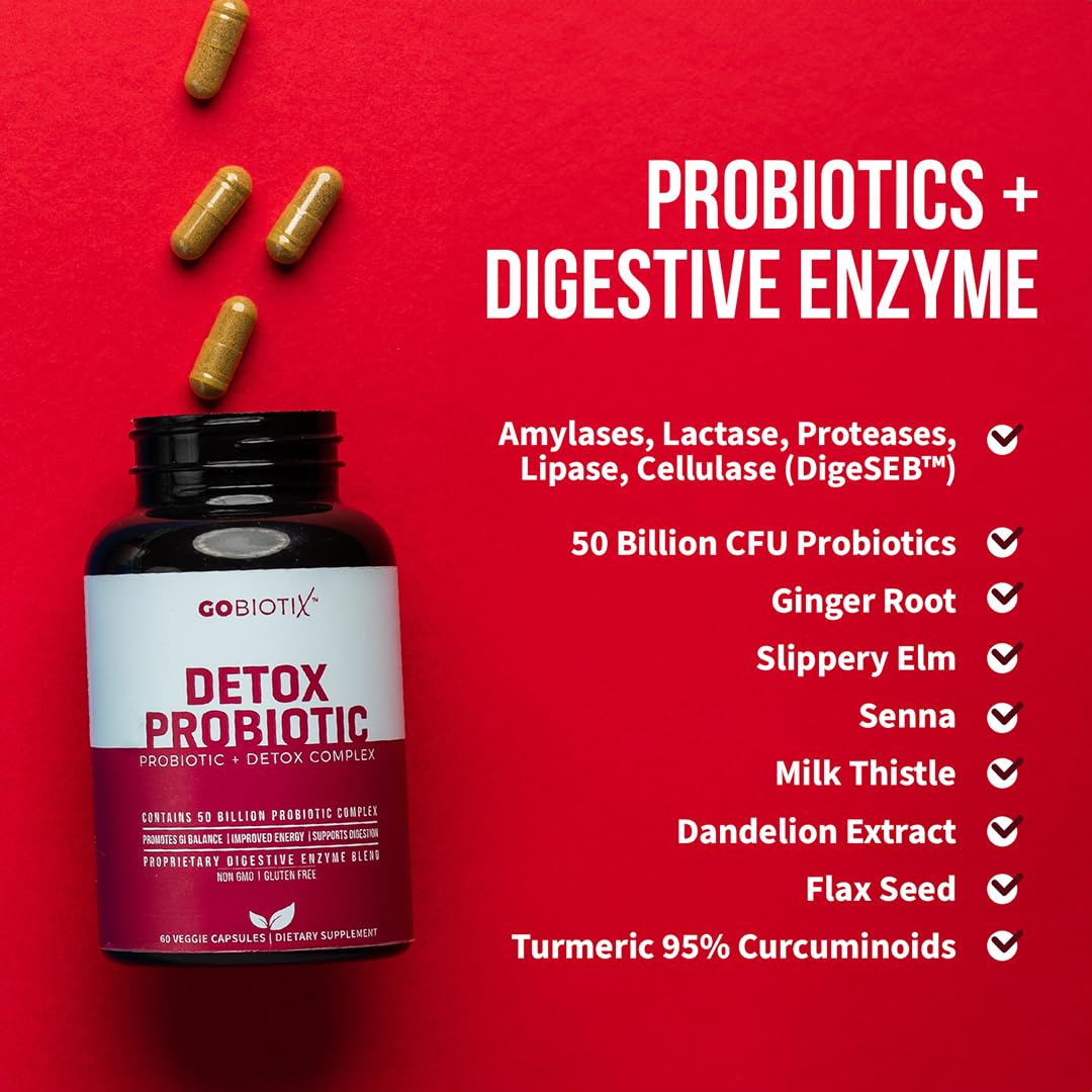 GOBIOTIX Detox Probiotic Supplement for Digestive Health - Milk Thistle, Turmeric, and Dandelion Root, Enzymes for Gut Health