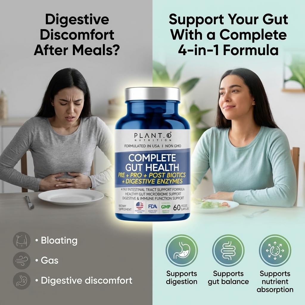 4-in-1 Gut Health Support – Prebiotics + Probiotics + Postbiotics + Digestive Enzymes – DE111 Spore Probiotic for Digestive Support & Bloating