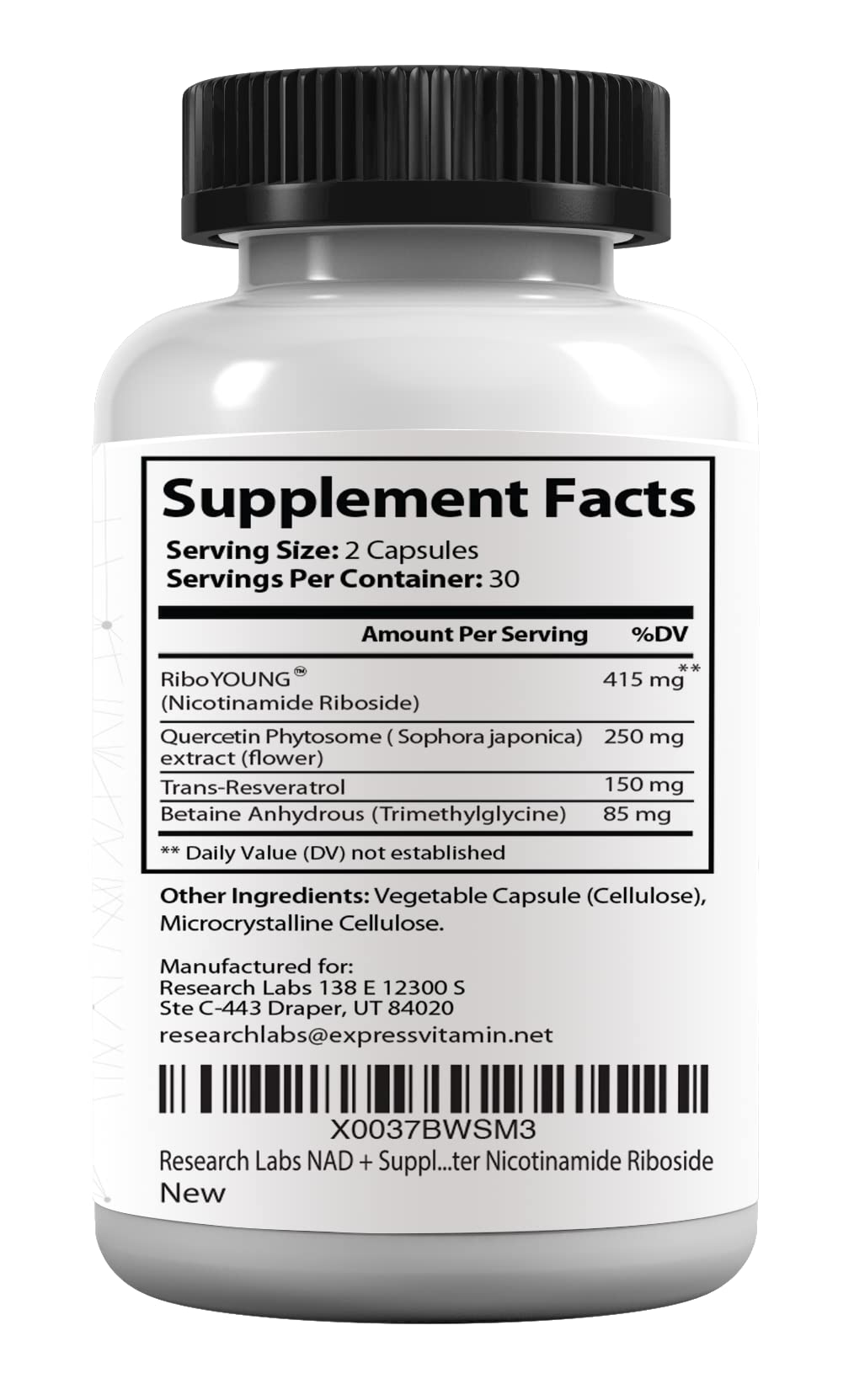 Research Labs NAD+ Supplement 2 for 1 Ad. Proprietary Formula w/Patent Pending RiboYOUNG™. NRF2 Activator, Nicotinamide Riboside, Quercetin, Resveratrol, Betaine. True NAD Supplement Anti Aging… Research Labs Au supplements
