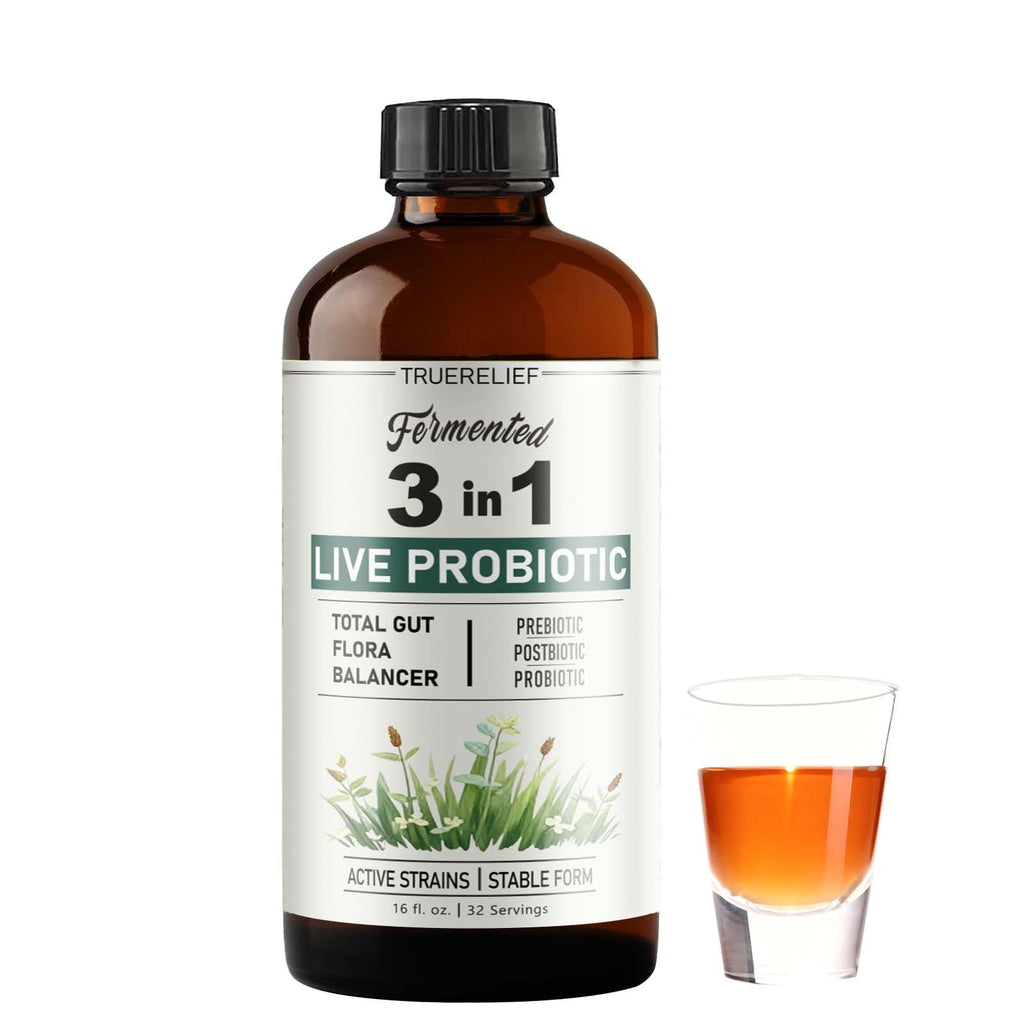 TRUERELIEF Women's Daily Probiotic + Prebiotic + Postbiotic Liquid, 3-in-1 for Gut Health, 10 Strains & 18 Fermented Herbs (1) TRUERELIEF Au supplements