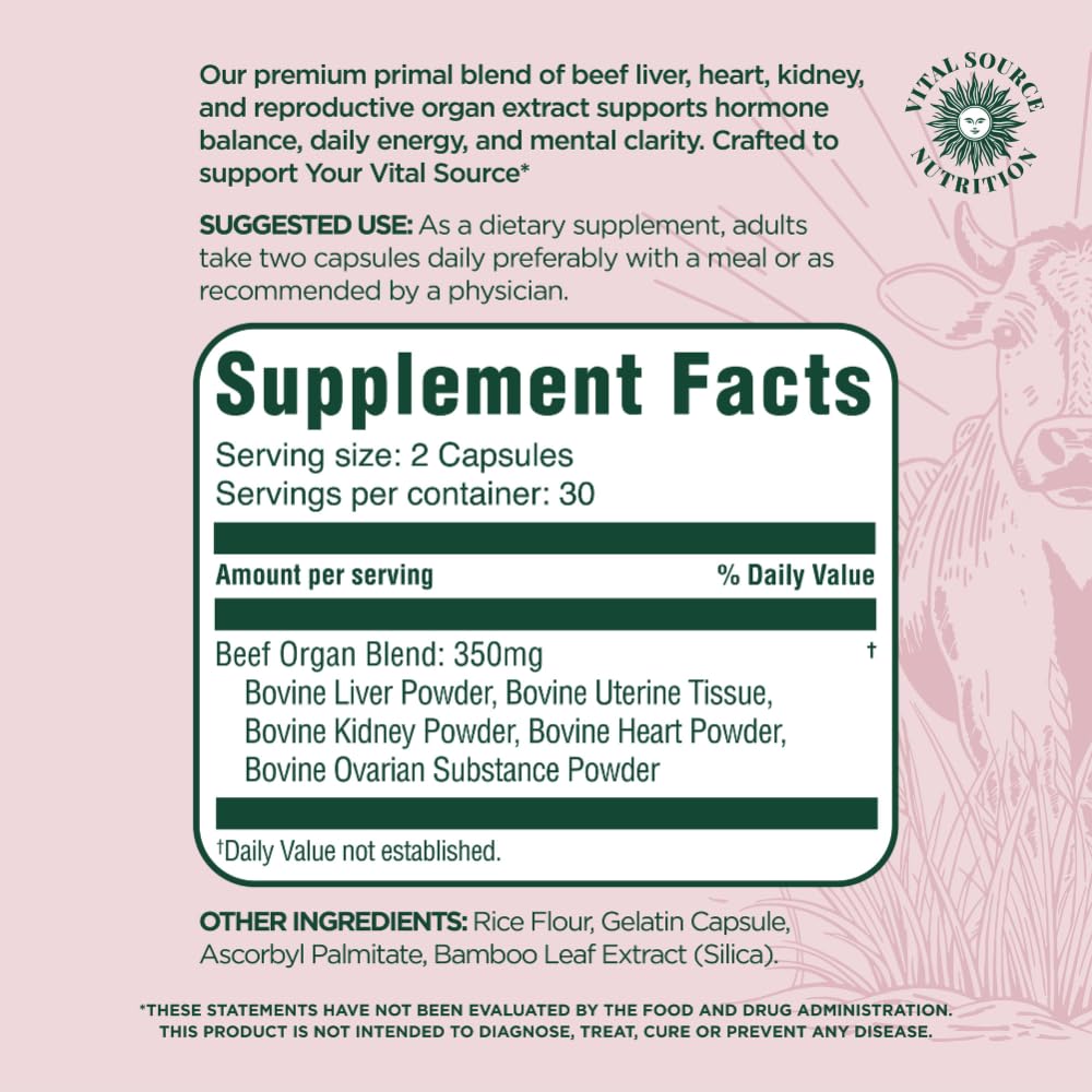 Vital Source Nutrition - BiFi Capsules - Premium Primal Organ Blend - Supports Hormone Health, Energy, Stamina & Clarity - Daily Vitality - Ancestral Supplements for Women - No Artificial Ingredients Vital Source Nutrition Au supplements