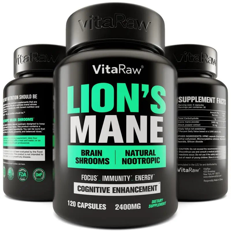 Organic Lions Mane Supplement Capsules 2400 mg - Powerful Nootropic - Helps Maintain VitaRaw Au supplements