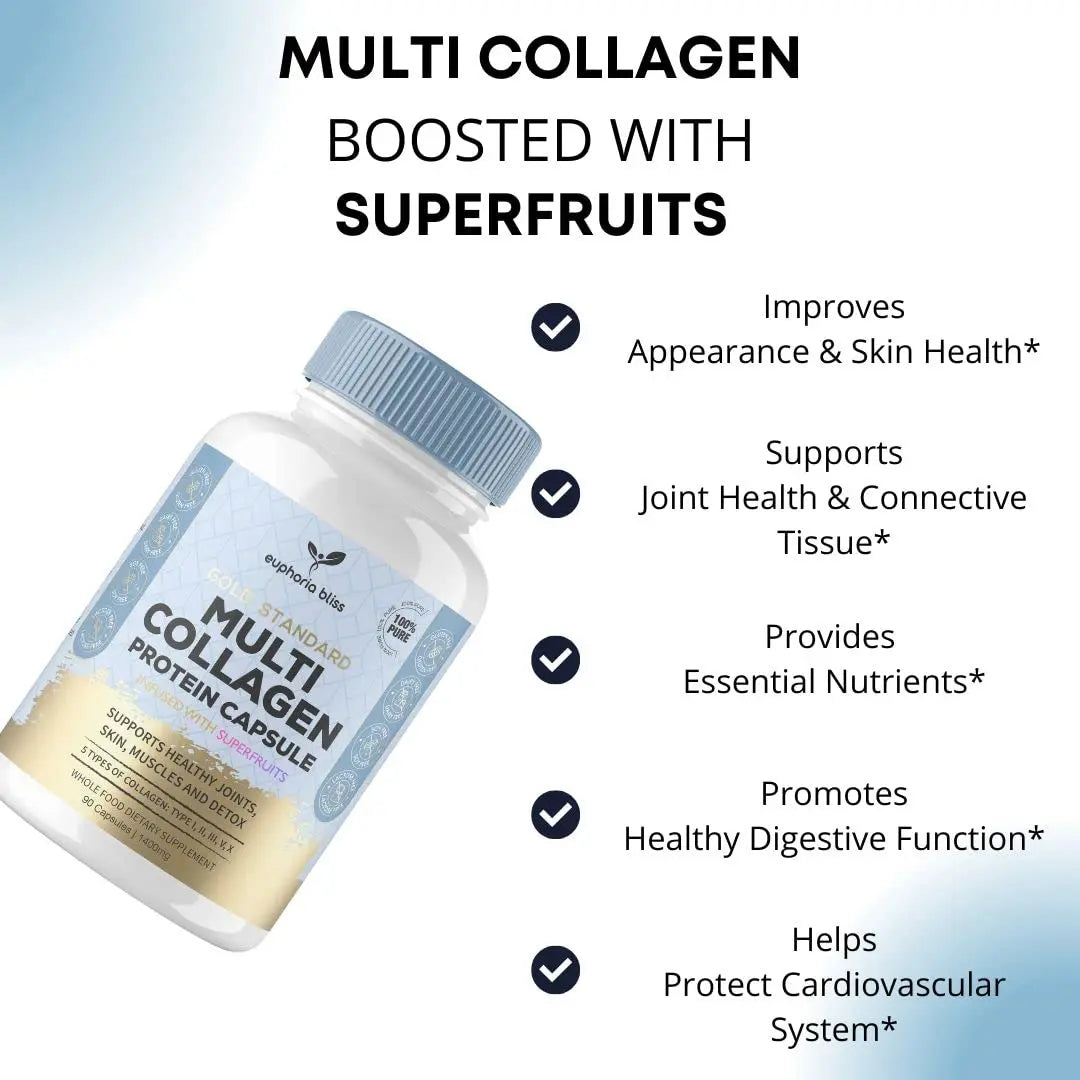 High Strength Multi Collagen 1400MG Tablets with Turmeric & Kelp, Skin, Hair, Nails Euphoria Bliss Au supplements